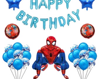 Globos de cumpleaños con Spiderman Airwalker y pancarta de cumpleaños para niños, decoraciones para fiestas