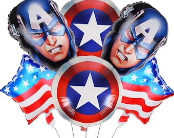 Juego de globos del Capitán América para decoración de fiestas de cumpleaños de niños y niñas (6 piezas)