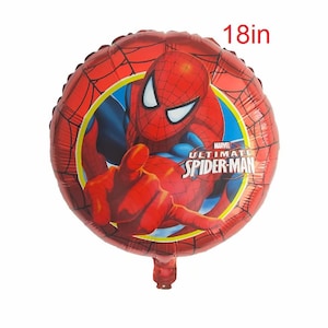 May include: A round, red Spider-Man balloon, 18 inches in diameter, featuring the superhero's face and costume. The balloon has a web pattern and the words "Marvel Ultimate Spider-Man".