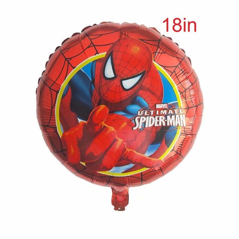 May include: A round, red Spider-Man balloon, 18 inches in diameter, featuring the superhero's face and costume. The balloon has a web pattern and the words "Marvel Ultimate Spider-Man".