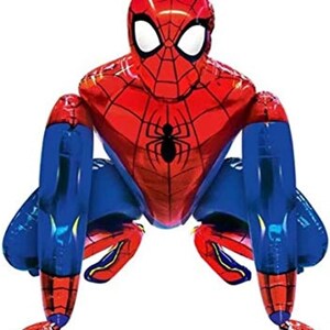 May include: A large, red and blue Spider-Man foil balloon. The balloon features the character's iconic mask with white eye shapes and a black spider emblem on the chest. The legs and arms are blue with red accents.