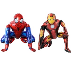 2 palloncini supereroi Spiderman e Ironman per decorazioni per feste di compleanno per bambini.