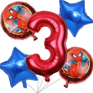 Superheld Spiderman Luftballons Blumenstrauß 3. Geburtstag 5 Stück - Partybedarf Dekoration