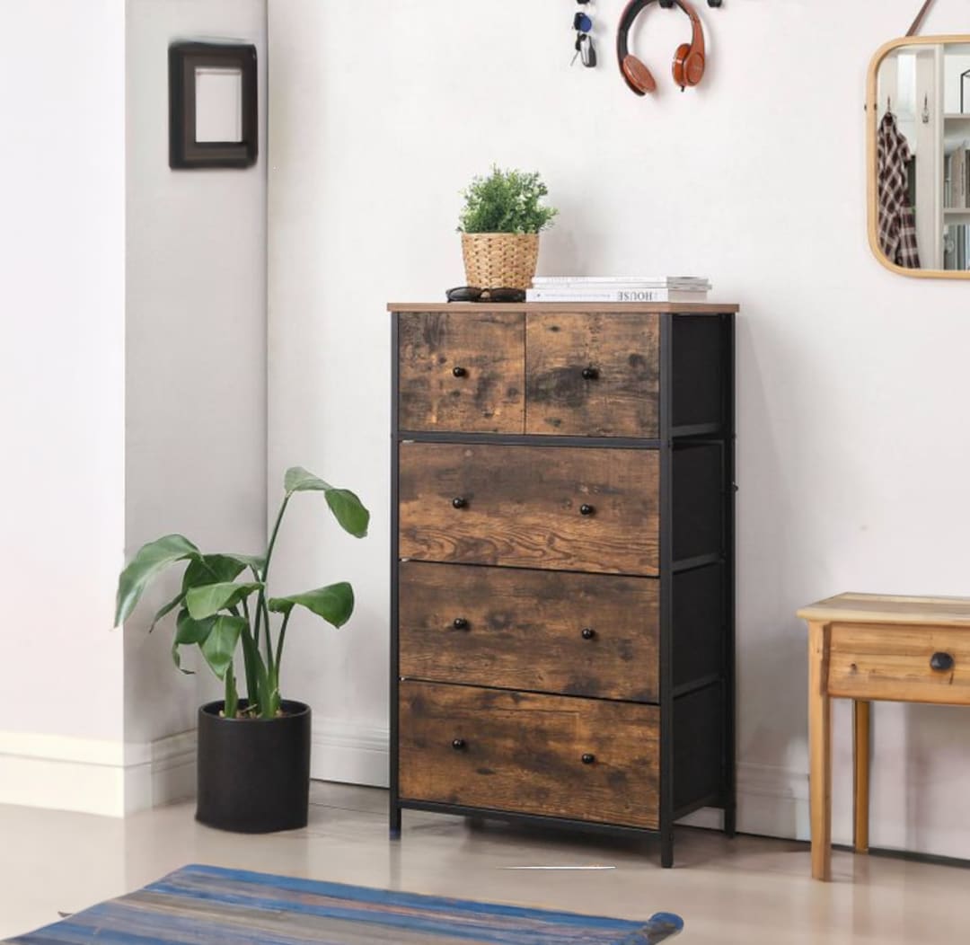 Industrial Style Bedroom Furniture/dresser 5 Walnut Fabric Etsy