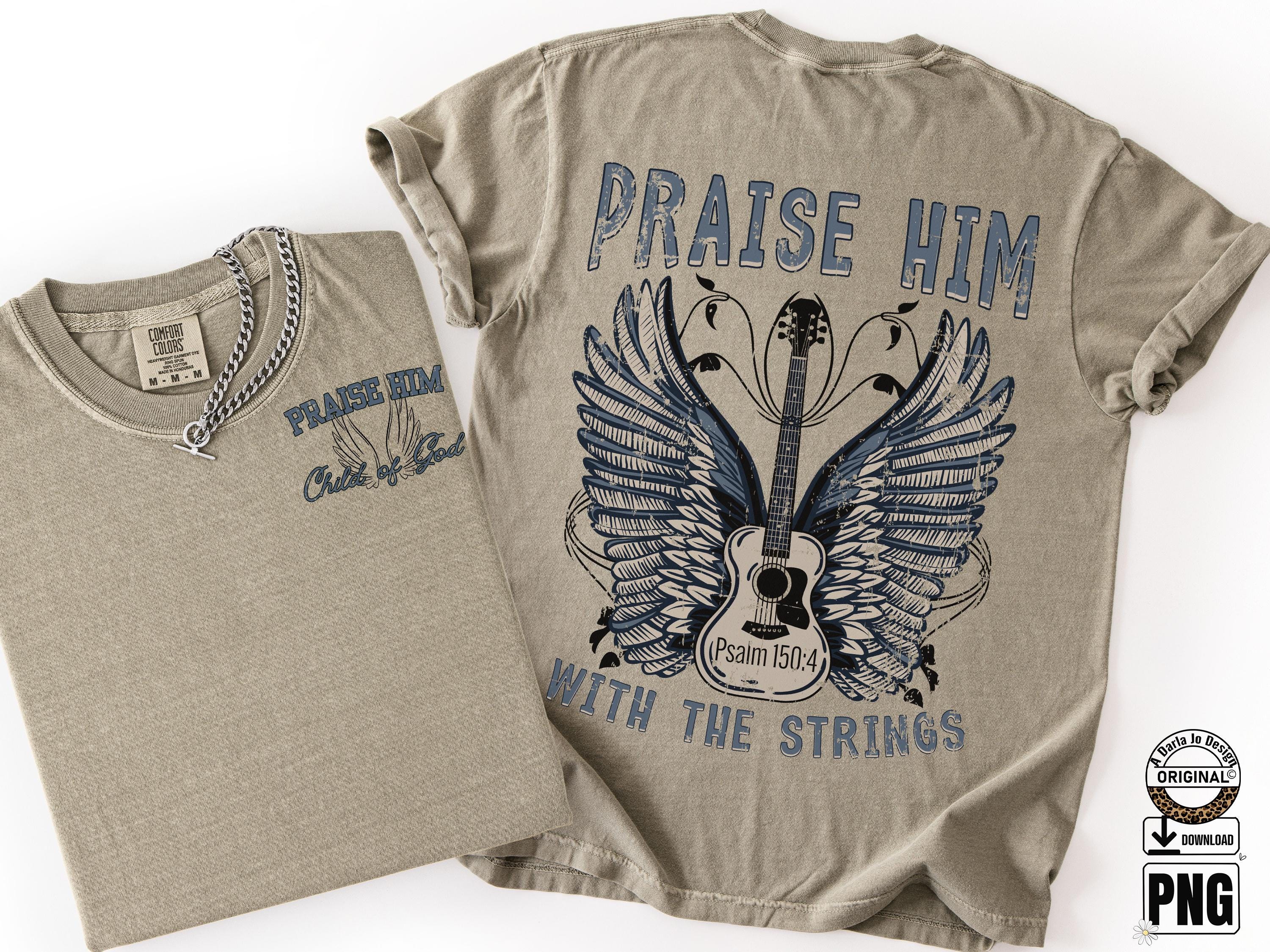 Worship Guitar PNG | Christian Sublimation Design | Psalm 150:4 T-Shirt Graphic | Winged Guitar Bible Verse PNG | Retro Christian PNG