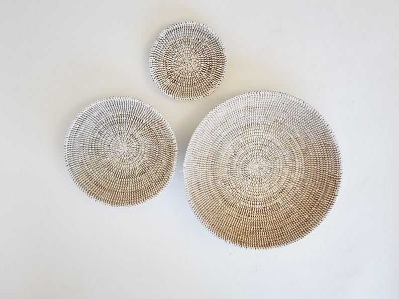 Set African woven basket, woven bowl, wall decor plate, senegal basket image 1