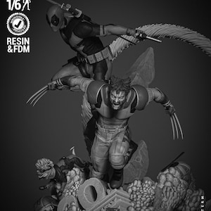 Deadpool and Wolverine 2024 by WICKED3D | 3D Printed Unpainted Resin Kit, Custom Scale Statue