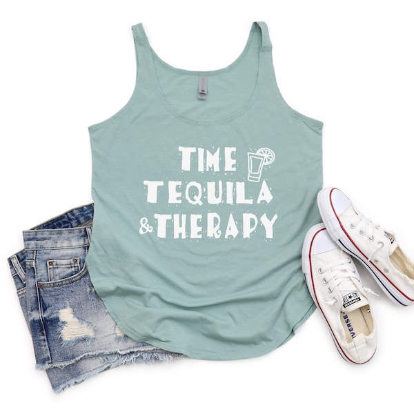 Time Tequila & Therapy Tank Top, Old Dominion Festival Wear for Summer Fun and Self Love, No Hard Feelings Lyric Tee for Country Music Fans