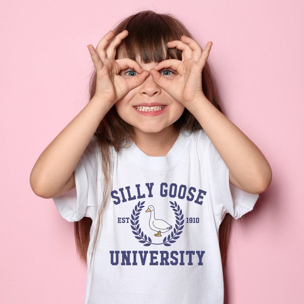 Silly Goose University Kids Tee - Whimsical Fun Youth T-Shirt in White - Perfect Playful Gift for Children