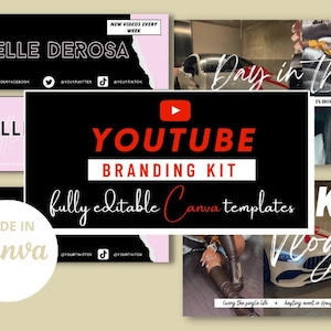 Youtube Branding Kit, Editable youtube banner, editable youtube thumbnail templates, editable canva templates, premade templates