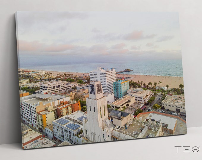 Los Angeles Wall Art Poster OR Canvas Sunset California Print Aerial Photography Poster of the Santa Monica Beach Ocean Coastal Skyline