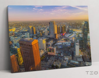 Los Angeles Wall Art Poster OR Canvas Sunset California Print Aerial Photography Poster of the Downtown City Skyline