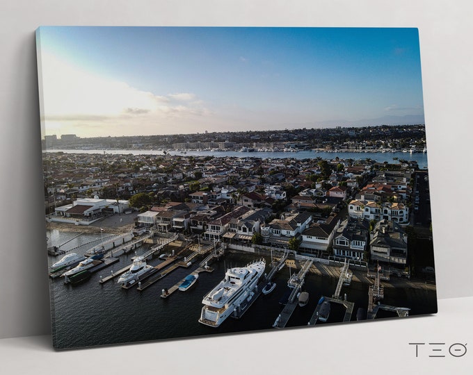 Los Angeles Wall Art Poster OR Canvas Sunset California Print Aerial Photography Poster of the Newport Beach Ocean Coastal Skyline