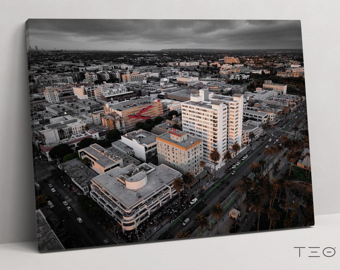 Los Angeles Wall Art Poster OR Canvas Sunset California Print Aerial Photography Poster of the Santa Monica Beach Ocean Coastal Skyline