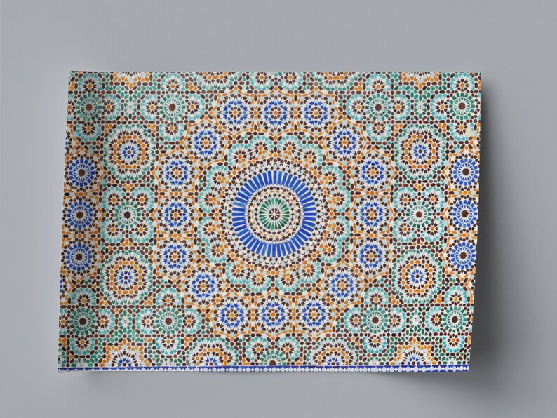 Islamic Wall Art Canvas OR Poster Ramadan Decoration Moroccan Mosaic Pattern Abstract Arabic Trendy Colorful Boho Decor Eclectic Spiritual ROLLED SATIN PAPER