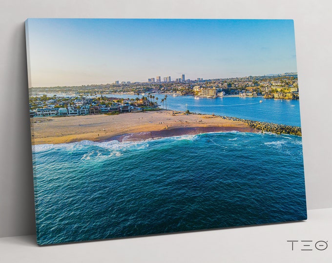 Los Angeles Wall Art Poster OR Canvas Sunset California Print Aerial Photography Poster of the Newport Beach Ocean Coastal Skyline