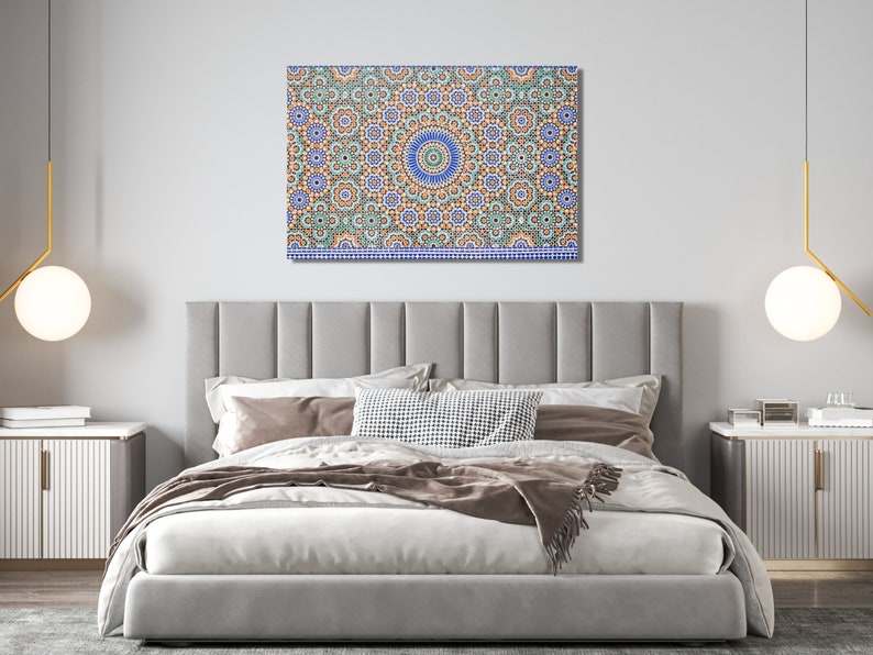 Islamic Wall Art Canvas OR Poster Ramadan Decoration Moroccan Mosaic Pattern Abstract Arabic Trendy Colorful Boho Decor Eclectic Spiritual image 2