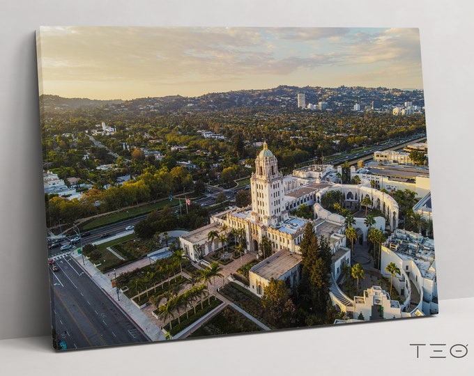 Los Angeles Wall Art Poster OR Canvas Sunset California Print Aerial Photography Poster of the Beverly Hills City Skyline