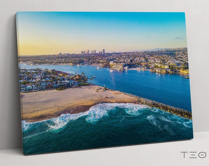 Los Angeles Wall Art Poster OR Canvas Sunset California Print Aerial Photography Poster of the Newport Beach Ocean Coastal Skyline