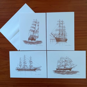 Nautische kaarten van zeilschepen ~ Set van 8 blanco gevouwen kaarten met enveloppen