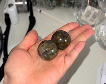 two mini labradorite sphere crystals