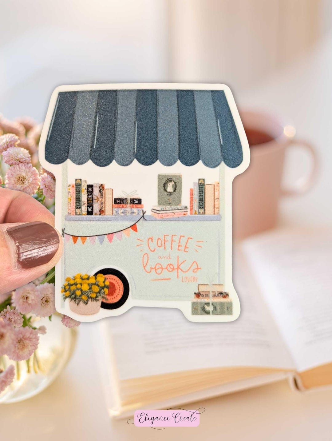 Coffee and Books Cart Sticker, Kindle Sticker, Bookish Sticker ...