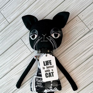 17”  "LIFE is better with a CAT"  Handmade doll, Art doll, OOAK art doll, Cloth doll, Gothic doll