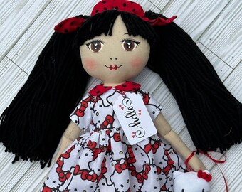 16"   "Hello" Doll with Kitty. Handmade doll, Cloth doll, Rag doll, Dress up doll, Art doll, OOAK doll