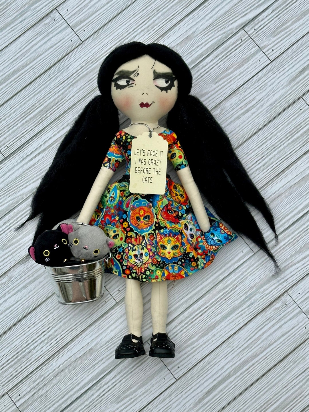 18 let's Face It I Was Crazy Before the Cats Doll, Handmade Doll, Art