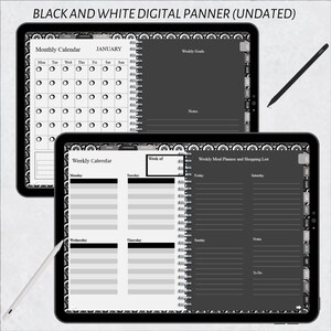 Simple Black and White Digital Planner, Weekly/Monthly/Yearly, GoodNotes, iPad Planner/ Notability Planner, Undated Digital Planner