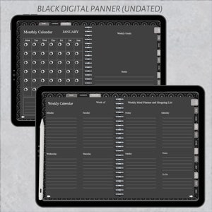 Simple Black Digital Planner, Weekly/Monthly/Yearly, GoodNotes, iPad Planner/ Notability Planner, Undated Digital Planner