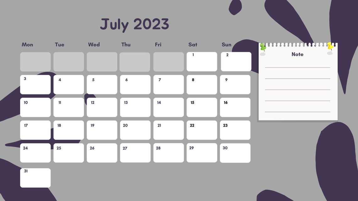 July 2023 Digital Calendar Flower, Instant Download Etsy