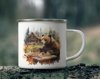 Bear Camp Mug, Fall Camp Mug, Camping Mug, Camper Mug, Campfire Mug, RV Camping Mug, Fall Gift Idea, Autumn Gift Idea, Log Cabin Mug