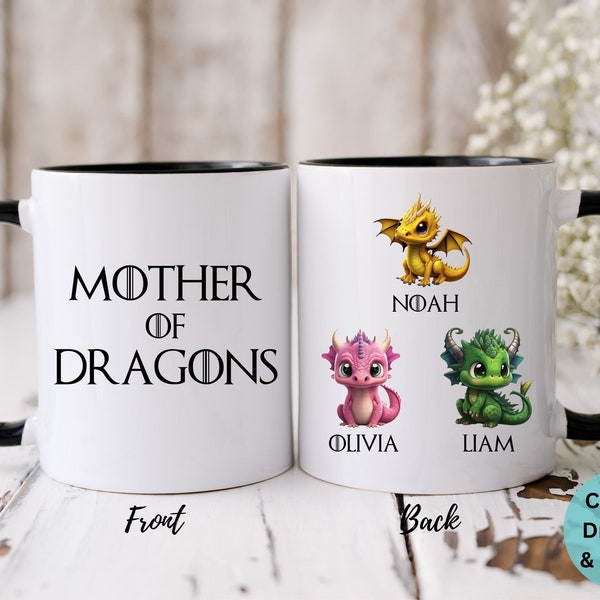 Custom Mother Of Dragons Mug, Personalized Mom Gift, Cute Mom Dragon Coffee Mug, Baby Dragon Cup, Gift For Mothers Day, Custom Gift For Mom