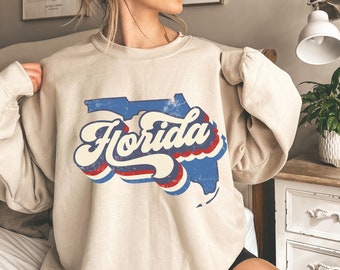 Florida Sweatshirt America Hoodie Gift For Him Graphic Hoodie Gift For Her Graduation Moving Birthday Vintage Retro Crewneck Florida State