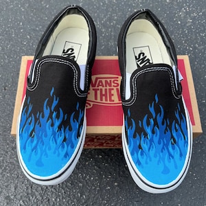 Hot Blue Flame Shoes Custom Vans Black Slip on Dark Blue Neon Blue Bright Blue Fire Hot Flame Hot Cheetos Azula Fire Nation Flames Etsy