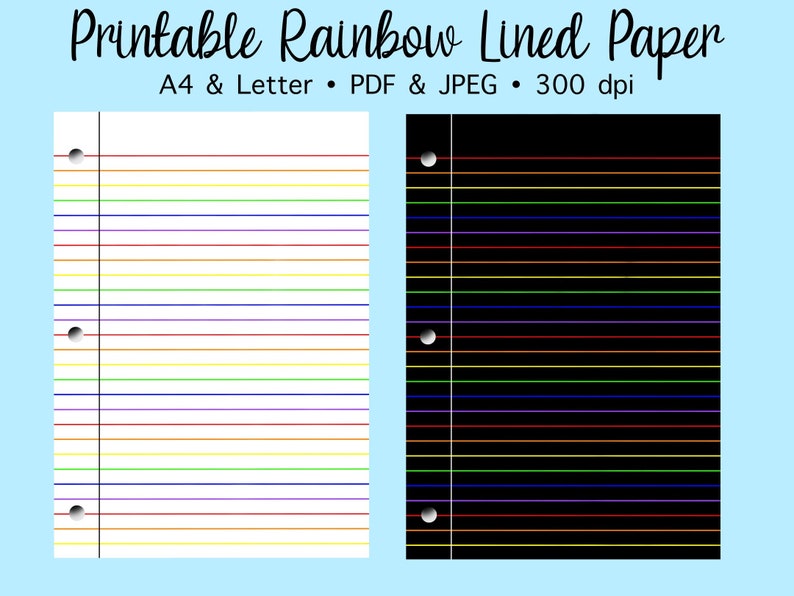 4 Printable Rainbow Lined Notebook Papers Digital Writing Paper