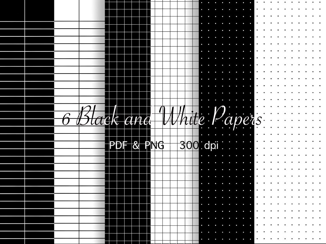 A4 Digital Printable Black and White Lined, Grid, and Dot Grid Papers
