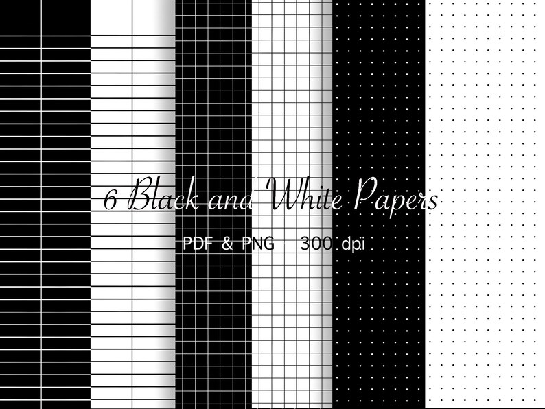 A4 Digital Printable Black and White Lined, Grid, and Dot Grid Papers