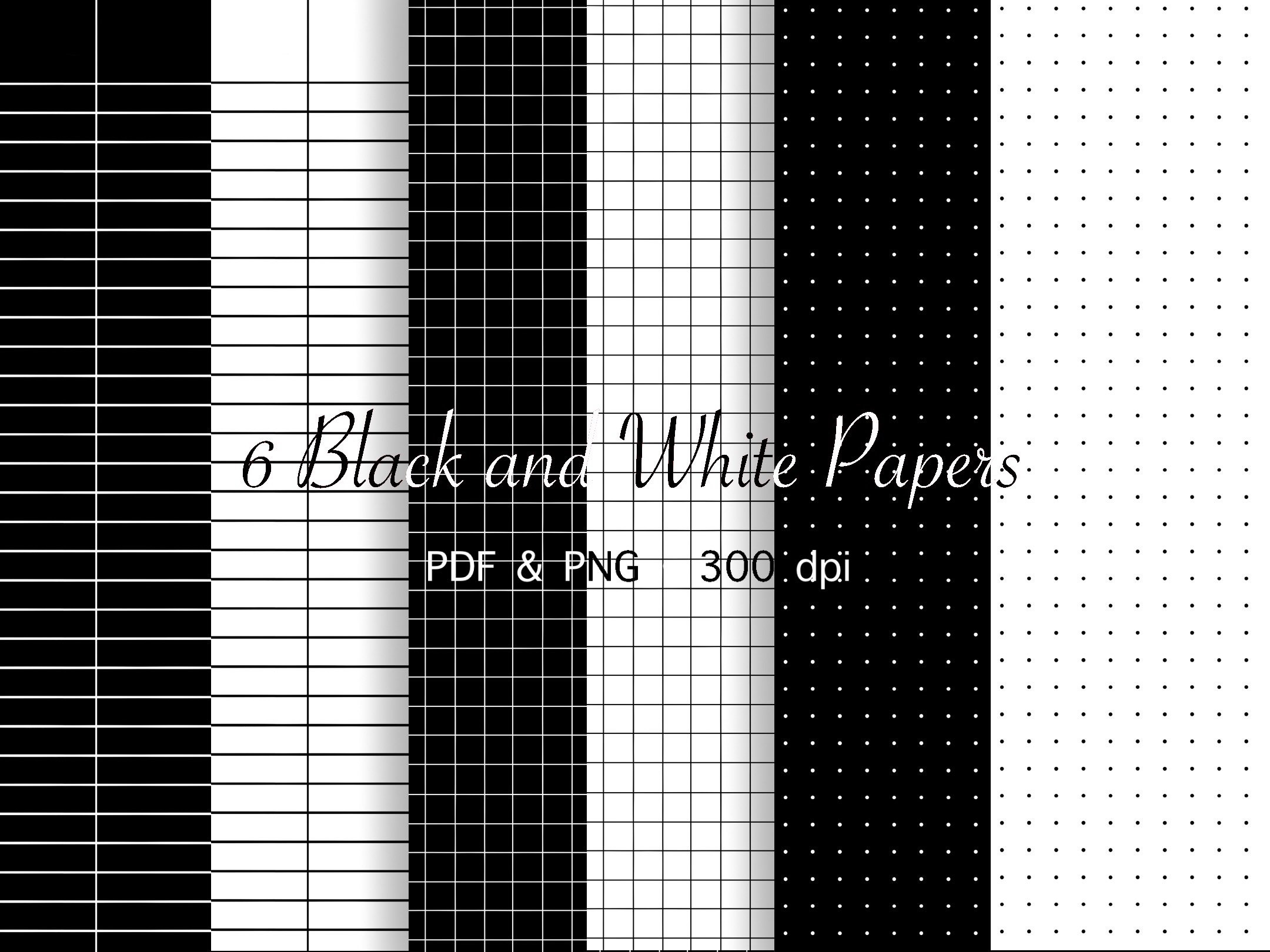 A4 Digital Printable Black and White Lined, Grid, and Dot Grid Papers