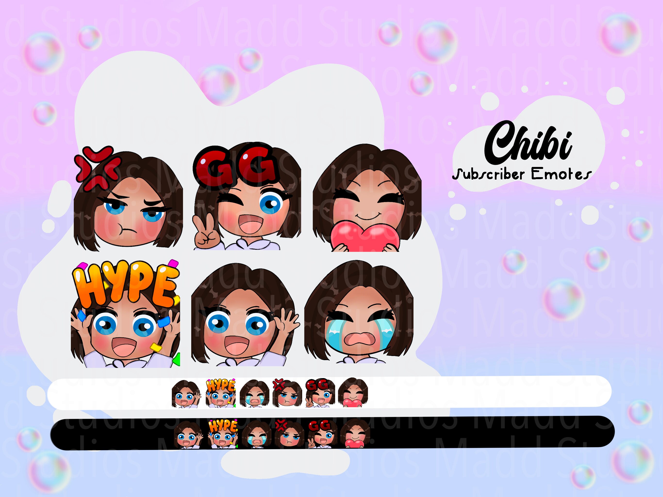 Brunette Cute Chibi Pack Twitch Emotes Subscriber Discord Emote Bit ...