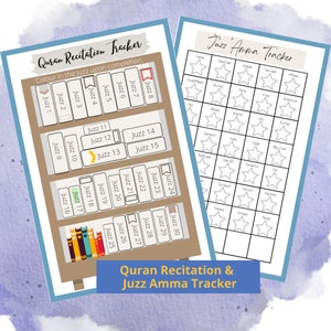 Quran Recitation Juzz Tracker and Juzz &#39;Amma Surah List COMBO PACK-Downloadable Printable