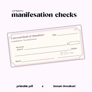 Cream Manifestation Checks | Abundance Check, Vision Board Check, Printable Check, Law of Attraction, manifestation cheque