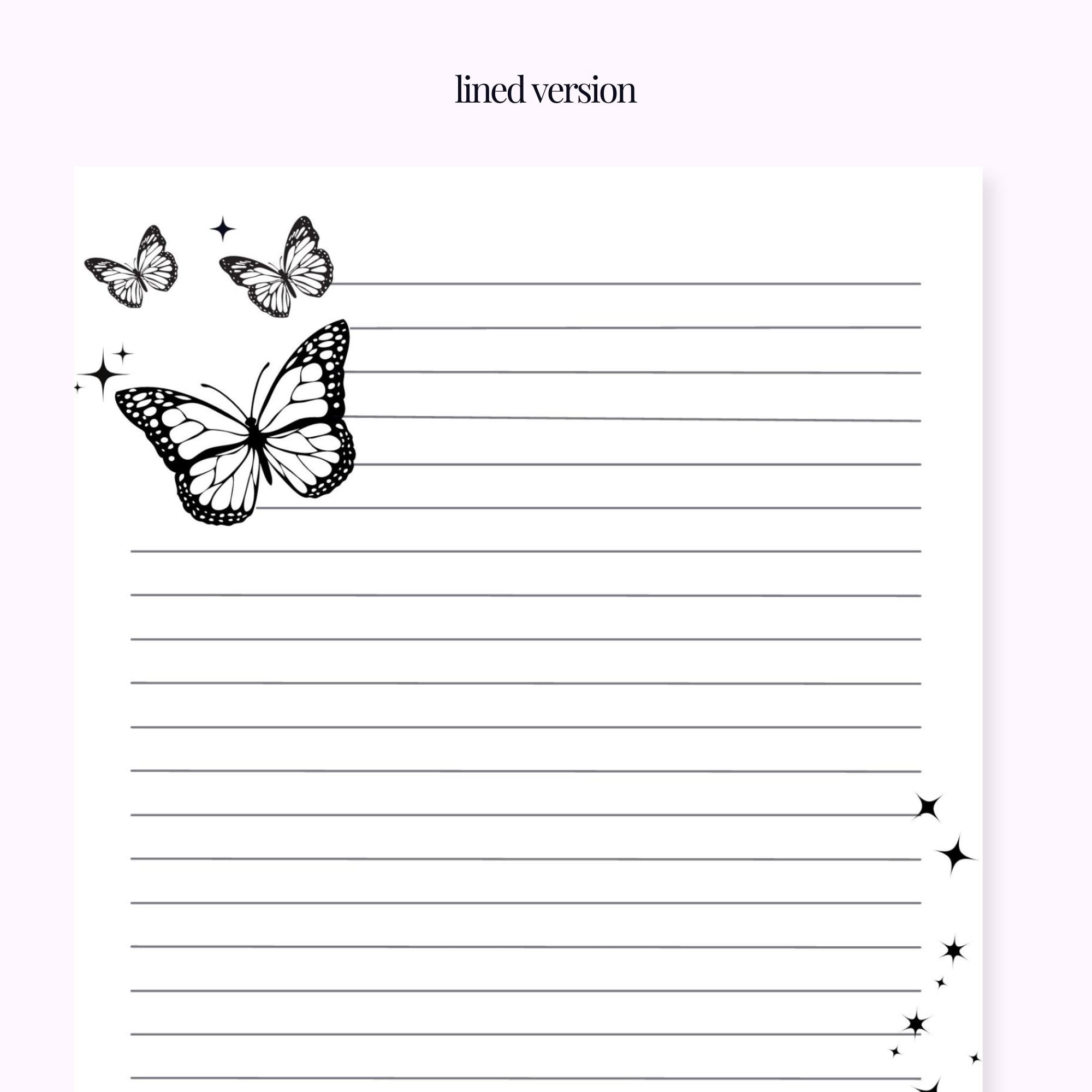 Butterfly Stationary Lined Paper Sheets Printable - Etsy