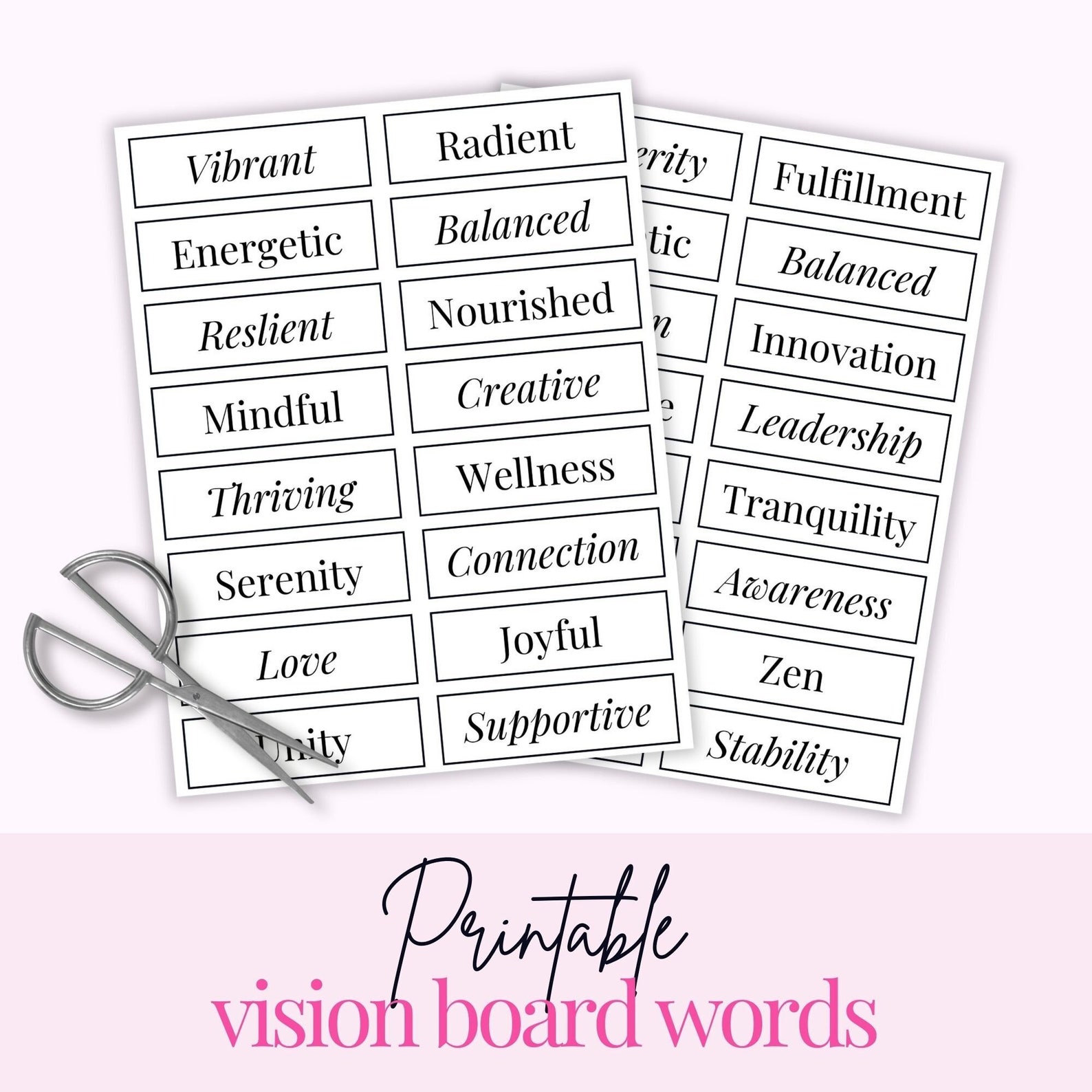 Positive Affirmation Words for Vision Board | Printable Cutouts (PDF