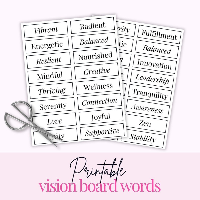 Printable Vision Board Words Positive Words for Vision Board, 2024