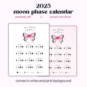 2025 Mondphasen Kalender zum ausdrucken |US Letter + A4 Format, Mondkalender für die nördliche Hemisphäre, Astrologiekalender