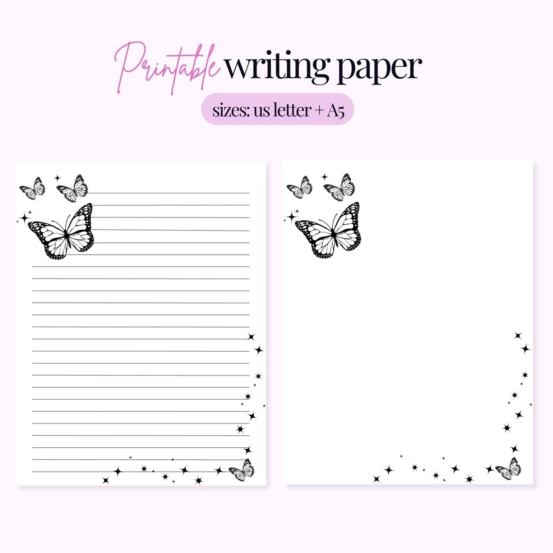 Butterfly Stationary Lined Paper Sheets Printable - Etsy