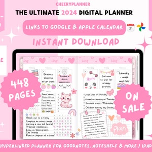 Pink Digital Planner 2024 Notability,Hyperlinked Digital Life Planner GoodNotes 2024,Digital Planner good notes 2024 Pink Color Lovers