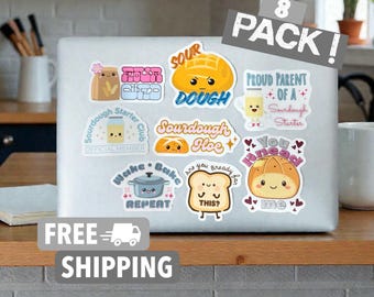 Sourdough Stickers: (8 Pack) Funny Baker Gift, Water Bottle, Laptop, Journal, Glossy Waterproof Vinyl Decals
